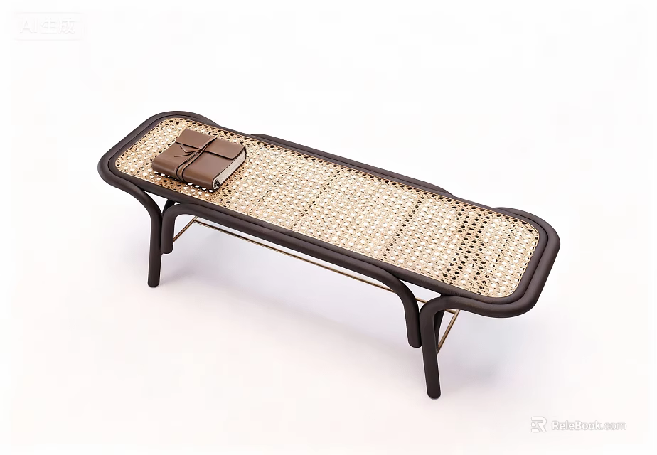 Stylish Rattan Leisure Chair With Black Frame And Minimalist Design Featuring Book On Seat 3d model 