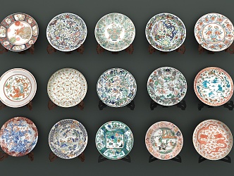 Chinese color porcelain plate 3d model