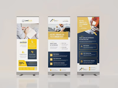 Professional Business Roll Up Banners With Marketing Text Images And Icons 3d model