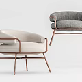 Modern Upholstered Light Gray and Dark Gray Armchairs with Rose Gold Metal Legs Design