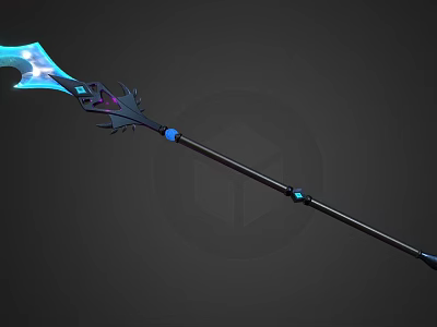 Fantasy Spear Weapon With Blue Glowing Blade Black Shaft Feather Design And Blue Accents 3d model