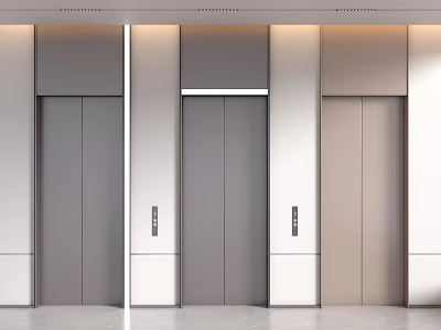Modern Elevator Lobby Interior Design With Sleek Doors And Ceiling Lighting 3d model