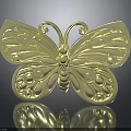 Golden Butterfly Ornament With Intricate Curved Lines And Circular Motifs