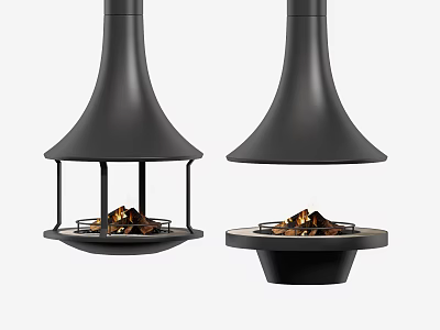 Modern Black Fireplace Design With Flames And Stylish Metal Frame Structure 3d model