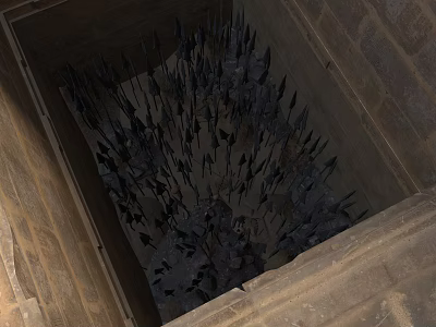 Modern Iron Throne Interior Design Constructed With Swords In Stone Chamber 3d model
