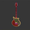 Red Electric Guitar As Musical Instrument With Shiny Wooden Body On Black Surface