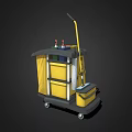 Practical Yellow Black Cleaning Cart With Wheels Storage Compartments And Cleaning Tools 3d model