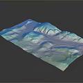 3D Colored Terrain Model With Rolling Hills Green And Brown Landscapes