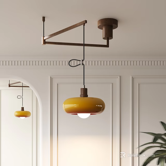 Modern Yellow Round Glass Chandelier In Interior With White Wall Background 3d model 