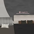 Modern Bedroom Accent Wall With Gray Beige Vertical Paneled Design Minotti Sign And Decorative Pillows