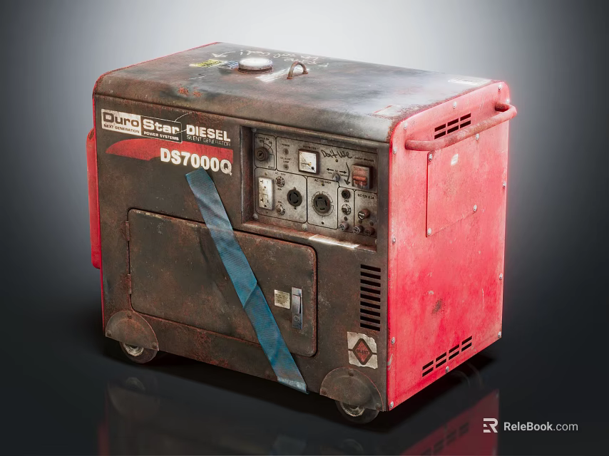 Champion DS7000C Diesel Generator With Red Black Body Control Panel And Wheels 3d model 