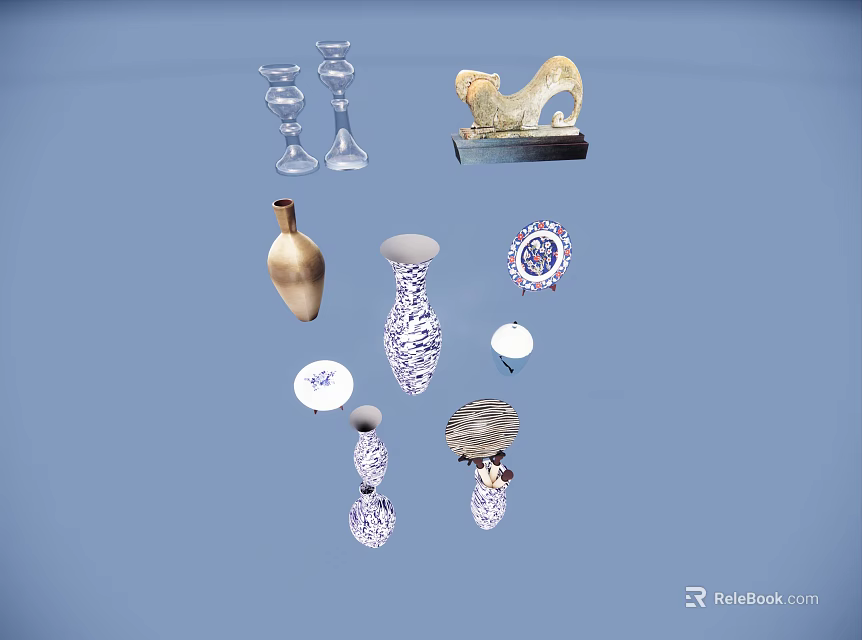 Interior Decorative Ornament Set With Vases Candle Holders And Sculptural Pieces 3d model 