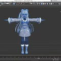 Anime Game Character With Cat Ears Long Hair Gray Coat And Blue Background