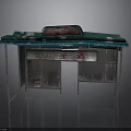 Vintage Retro Kiosk Structure With Green Top And Metal Frame Compartments