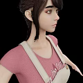 Woman Wearing Pink Top And Beige Overalls With Arms Outstretched Against Black Background