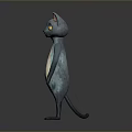 Blue Cartoon Cat Character With Yellow Eyes And White Belly Standing Pose