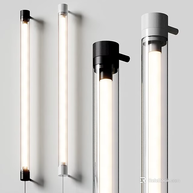 Modern Wall Lamps With Glass Tube Design And Black Gray Bases For Home Decor 3d model 