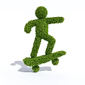 Green Shrub Sculpted into Human Figure Riding Skateboard Unique Design Idea