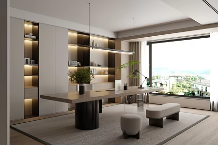 Modern Italian Study Bookcase Desk 3d model