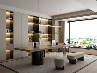 Modern Italian Study Bookcase Desk 3d model