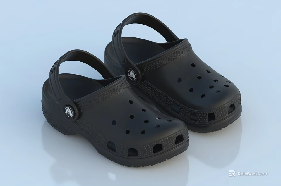 Black Clogs With Perforated Design And Adjustable Strap For Casual Wear 3d model