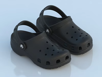 Black Clogs With Perforated Design And Adjustable Strap For Casual Wear 3d model