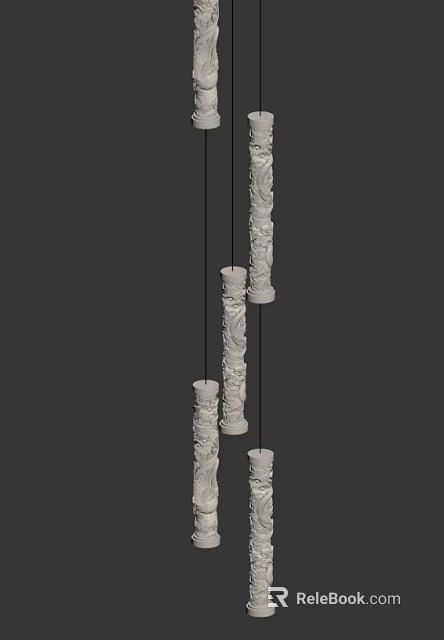 Carved White Columnar Pendant Hanging With Intricate Design And Multiple Columns 3d model
