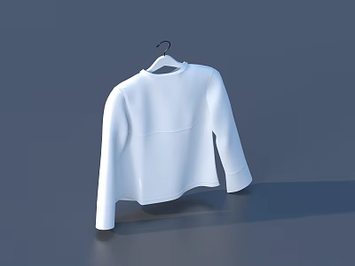 Simple Minimalist White Cropped Sweatshirt Hanging On Hanger Against Gray Background 3d model