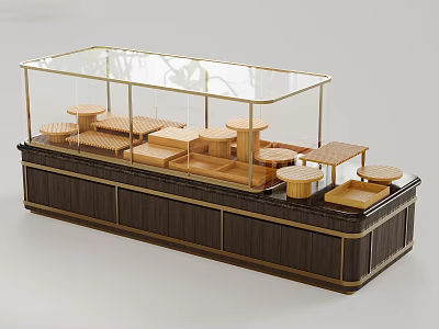 Elegant Commercial Display Showcase Shelf With Glass Cover Metal Frame And Wooden Base 3d model