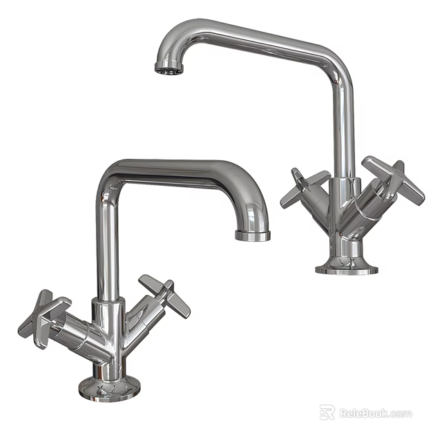 Modern Stainless Steel Faucets With Curved Spout And Double Handles Sleek Design 3d model 