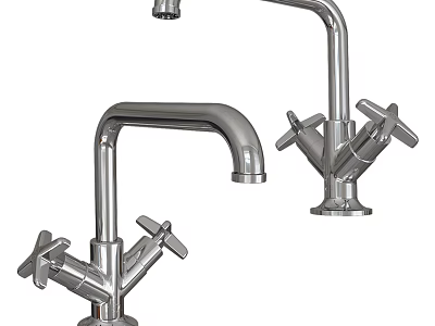 Modern Stainless Steel Faucets With Curved Spout And Double Handles Sleek Design 3d model