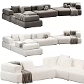 Beige Sectional Sofa With Soft Upholstery Decorative Pillows And Throw Blankets 3d model