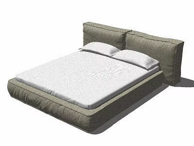 Modern Double Bed With Gray Frame White Mattress And Headboard Pillows 3d model