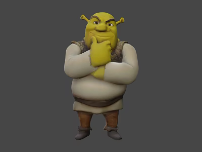 Shrek Animated Character With Green Skin Yellow Ears And Thoughtful Pose 3d model