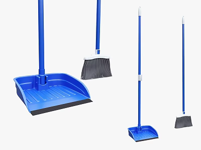 Sturdy Blue Plastic Cleaning Brooms and Dustpans Set for Daily Home Use 3d model