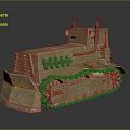 Vintage Tracked Military Vehicle With Khaki Bulldozer Blade Headlights And Top Structure