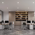 Modern Open Public Office Space With Computers Desks Chairs Plants Paintings Windows And Lights