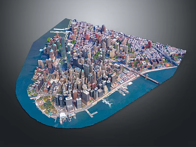 Detailed 3D Urban City Model with Skyscrapers Waterfront Bridges and Realistic Layout 3d model