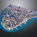 Detailed 3D Urban City Model with Skyscrapers Waterfront Bridges and Realistic Layout