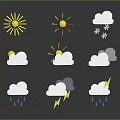Different Weather Icons Collection Including Sun Clouds Snowflakes Raindrops And Lightning 3d model