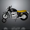 Black and Yellow Motorcycle with Silver Engine Parked on Grey Background and Black Circular Object 3d model