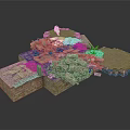 Modern Broken Brick Structure Scene With Scattered Rubble And Small Plants 3d model
