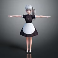 3D Anime Character In Maid Outfit With Silver Hair Ponytail And Arms Outstretched