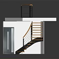 Modern Spiral Staircase Design With Wooden Steps Metal Handrail And White Platform Railing