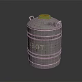 Silver Metallic Barrel With Blue Lid And A3OT Marking On Dark Surface
