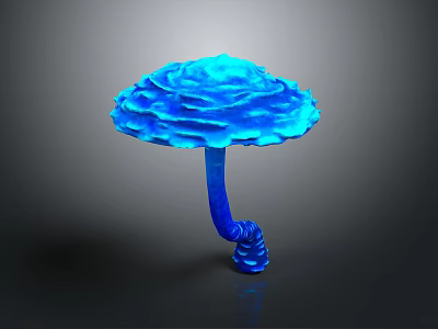 Unique Blue Flower Shaped Mushroom With Curved Stem On Dark Background 3d model