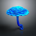 Unique Blue Flower Shaped Mushroom With Curved Stem On Dark Background 3d model