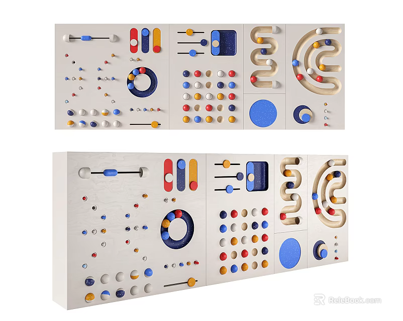 Sports Equipment Colorful Panel with Various Shapes Circles Bars and Spirals 3d model 