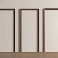 Three Brown Empty Frames Hanging On Light Colored Wall With Wooden Floor 3d model