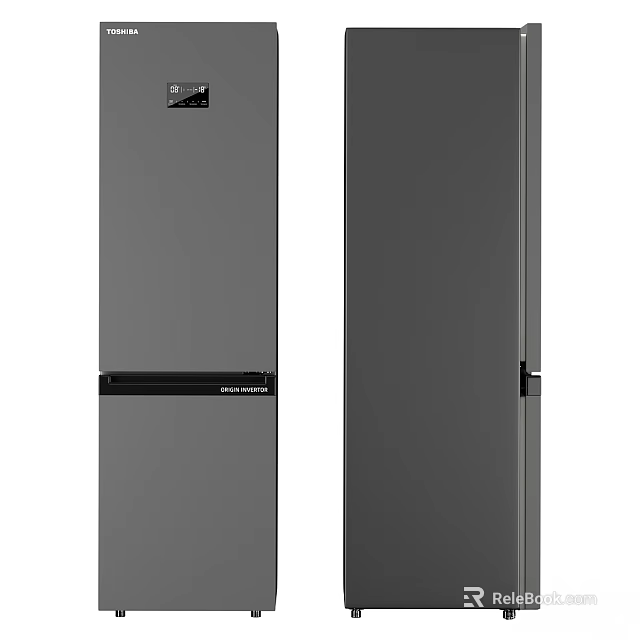 Modern Kitchen Refrigerator Gray Double Door With Sleek Design And Home Appliance 3d model 